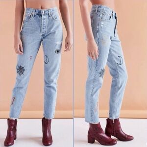 AGOLDE X UO Jamie High-Rise Denim Jean Rescued Crush Embroidered Tattoo 25